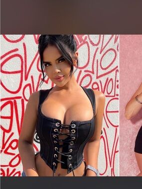 Black Lace-Up Corset Tank Top - Women